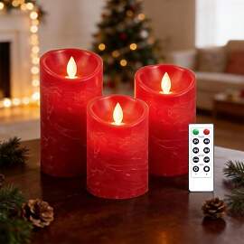 AnnSpa 3 Set Rot LED Kerzen Batteriebetriebene mit 
