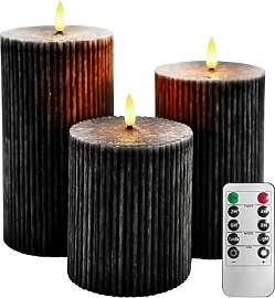 AnnSpa 3 Set Schwarz LED Kerzen Vertikale Streifen 