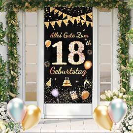 ANOMM 18.Geburtstag Banner Schwarzes-Gold, Happy