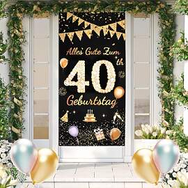 ANOMM 40.Geburtstag Banner Schwarzes-Gold, Happy