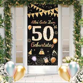 ANOMM 50.Geburtstag Banner Schwarzes-Gold, Happy