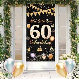 ANOMM 60.Geburtstag Banner Schwarzes-Gold, Happy