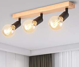 ANWIO Holz Deckenstrahler Schwarz 3 Flammig,