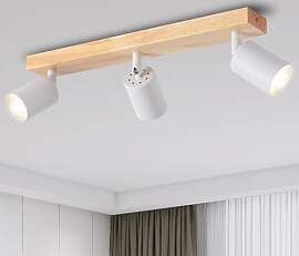 ANWIO LED Deckenstrahler Weiß Holz 3 Flammig