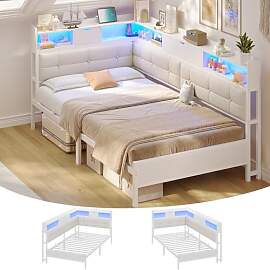 AOGLLATI Bett 90x200 mit 6 Staufächern Jugendbett 