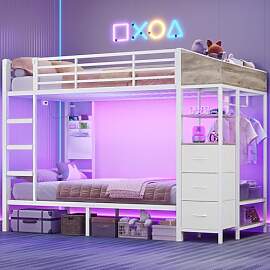 AOGLLATI Hochbett 90x200cm mit LED Beleuchtung und 