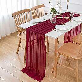 AOKSUNOVA Chiffon Tischläufer Bordeaux Rot