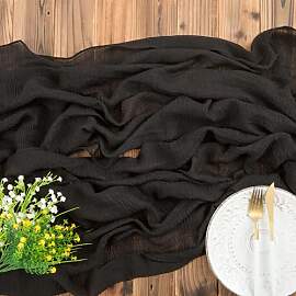 AOKSUNOVA Tischläufer Schwarz Musselin Stoff 300