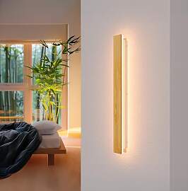 AOLED LED Wandleuchte Holz Innen 60cm, 18W Bambus