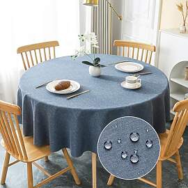 AooHome Tischdecke Rund Φ180cm, Blau Leinen-Optik 