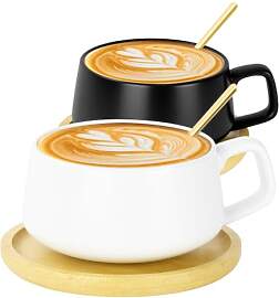 AOOTE Cappuccino Tassen mit Unterteller,2 Stück