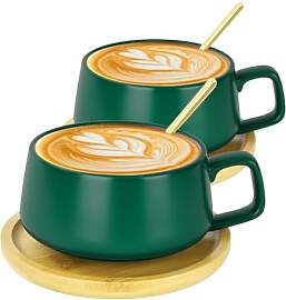 AOOTE Cappuccino Tassen mit Unterteller,2 Stück
