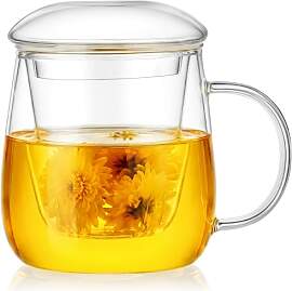 AOOTE Glas Teetasse mit Deckel und Sieb,400ml