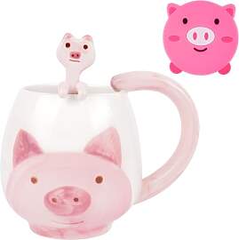 AOOTE Schwein Tasse,Rosa Schwein Keramik Tasse mit 