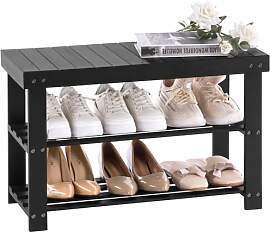 APICIZON Schuhbank, Schuhregal Schwarz aus Bambus, 