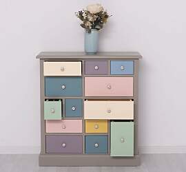 Apothekerkommode in braungrau mit Schubladen