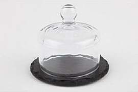 APS Schieferplatte mit Glasglocke schwarz 10,5 x