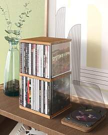 AREAJD CD-Halter im Retro-Stil, Walnussholz, MDF,