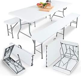 Arebos Bierzeltgarnitur 3-teilig Set Tisch + 2 x