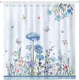 Arquiel Duschvorhang Blaue Blumen Waschbar 182x182 
