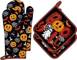 Arquiel Halloween Ofenhandschuh und Topflappen 4er 