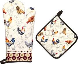 Arquiel Ofenhandschuh und Topflappen Huhn 2er Set, 