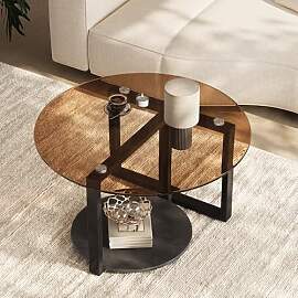 Artloge Runder Couchtisch aus Glas Amber: