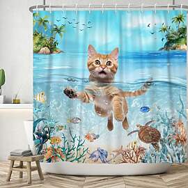 ASDCXZ Duschvorhang Katze 180x200 cm, Lustig