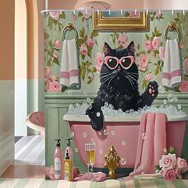 ASDCXZ Duschvorhang Katze 180x200 cm, Vintage