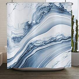 ASDCXZ Duschvorhang Weiß Blau Marmor 180x200 cm,