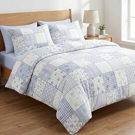 AShanlan Bettwäsche 135x200 Patchwork Blau Weiß