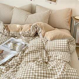 AShanlan Bettwäsche Kariert 135x200 Beige