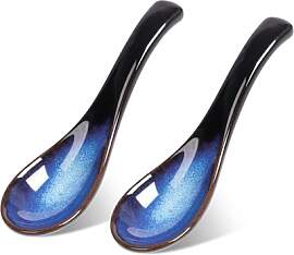 Asiatische Suppenlöffel Set, japanische Blaue
