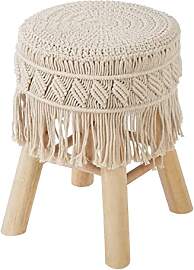 Atmosphera - Hocker - Makramee und Holz - Beige