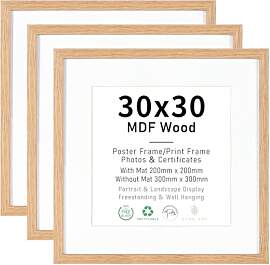 ATOBART 30x30cm Bilderrahmen MDF Holz Natur,3er