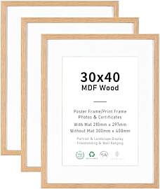 ATOBART Bilderrahmen 30x40cm MDF Holz Natur,3er