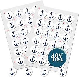 Aufkleber Anker, 48er Set: Maritime Sticker, Deko