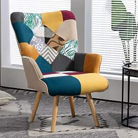 Aunekiv Patchwork Sessel Relaxsessel Leinen