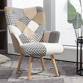 Aunekiv Patchwork Sessel Relaxsessel Leinen