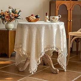 auons Beige Rechteck Tischdecke Baumwolle Leinen