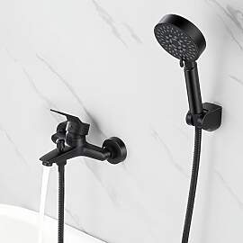 Auralum Badewannenarmatur Schwarz mit Handbrause,