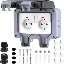 Aussensteckdose Wasserdicht IP66 2 Fach Outdoor