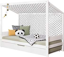 Ausziehbett Fußball Holz ca. 90x200 cm Weiß