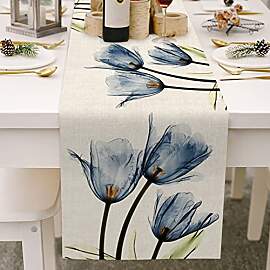 Avoik Tischläufer Blau Tulpen Blumen Tischläufer 