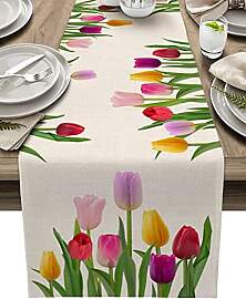 Avoik Tischläufer Rot Tulpen Blumen Tischläufer