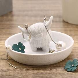 Awsaccy Highland Cow Ringhalter mit runder Schale, 