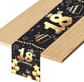 AYESY 18.Tischläufer Geburtstag Schwarz Gold, 180 