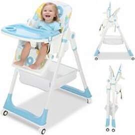 Baby Hochstuhl mit Liegefunktion und Rollen,