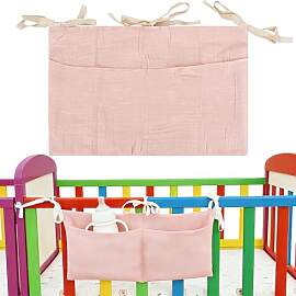 Babybett Organizer mit 2 Taschen,Rosa Betttasche