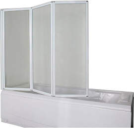 Badewannenfaltwand, Weiß, Metall, Glas, 130x121